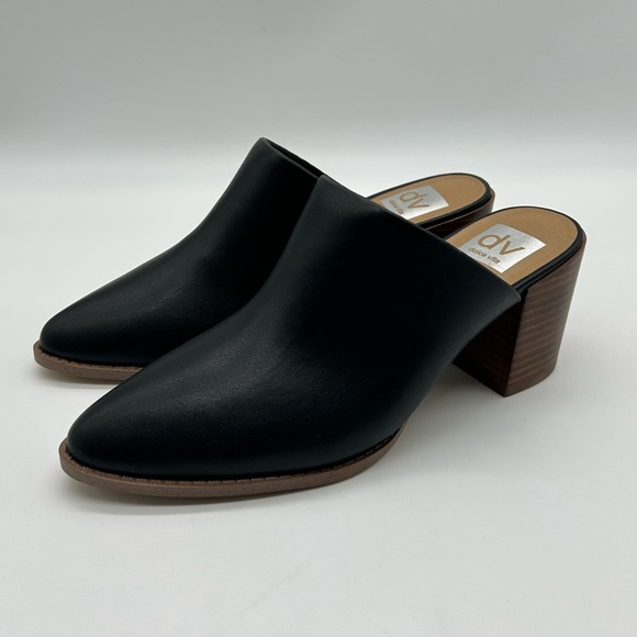 dv by Dolce Vita Black Leather Block Heel Mules Women’s Size 8 NWB - Picture 4 of 10